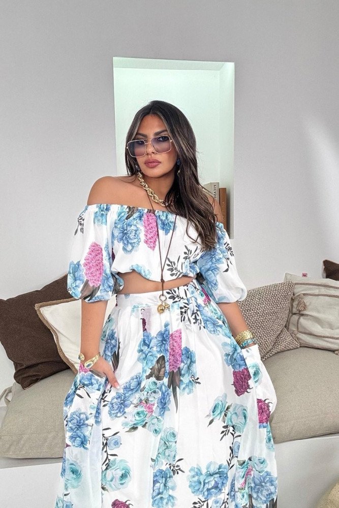 Şifon Madonna Yaka Crop Etek Takım