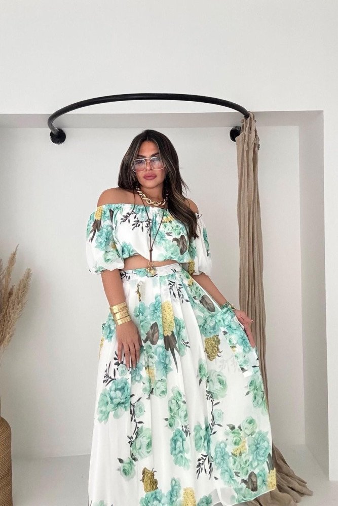 Şifon Madonna Yaka Crop Etek Takım