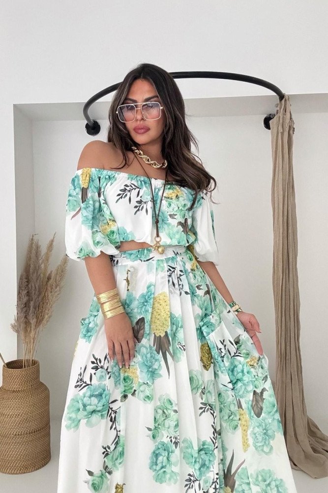 Şifon Madonna Yaka Crop Etek Takım