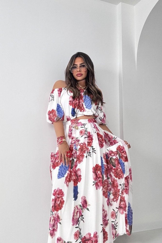 Şifon Madonna Yaka Crop Etek Takım