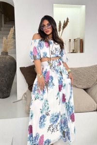 Şifon Madonna Yaka Crop Etek Takım