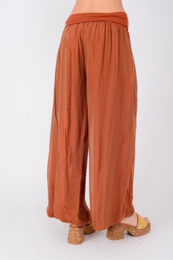 Kiremit Italyan İpek Detaylı Oversize Kap Bluz Wes Pantolon Takım