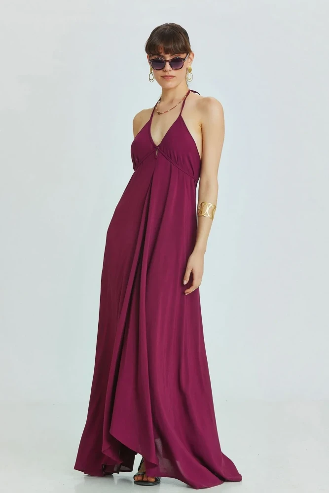 Sırt Dekolteli Yazlık Bohem Elbise Siyah