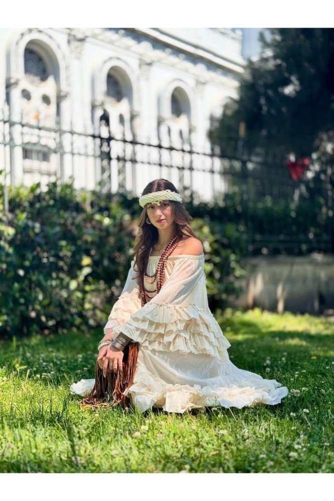 Renkli Bohem Gypsy Fırfırlı Ispanyol Kol Straplez Bluz Etek İkili Takım