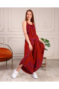 Kiremit Otantik Nakış İşlemeli Harem Şalvar Pantolon Buluz Takım